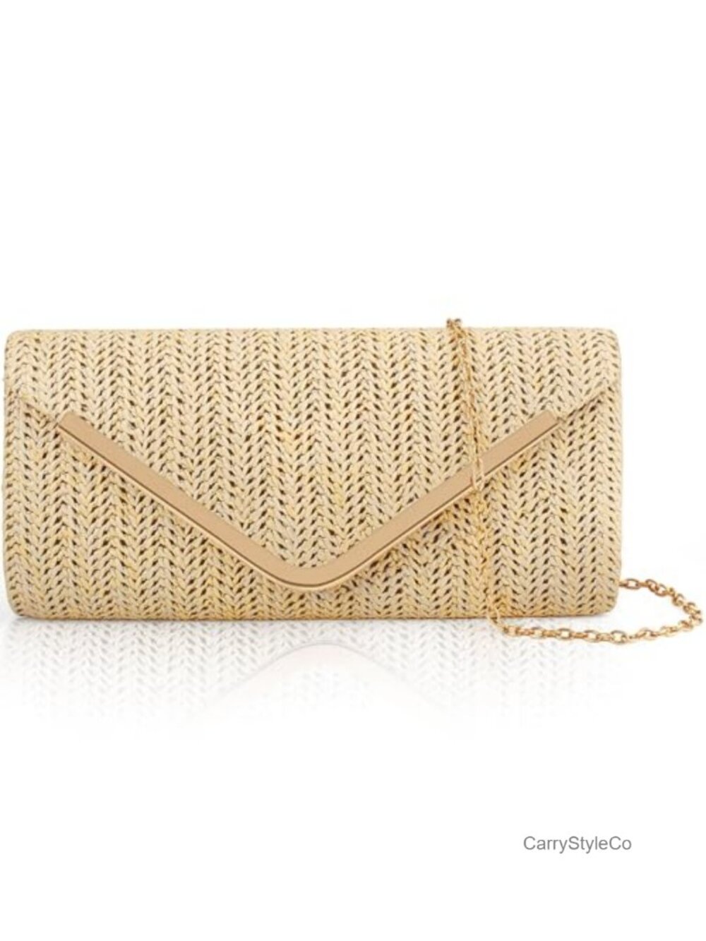 Raffia Straw Woven Clutch Bag with Chain Strap for Wedding Prom Vacation